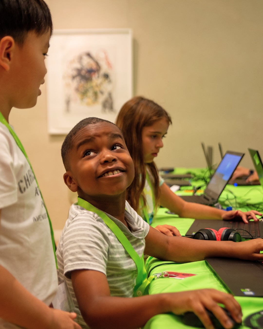 Three children at computers